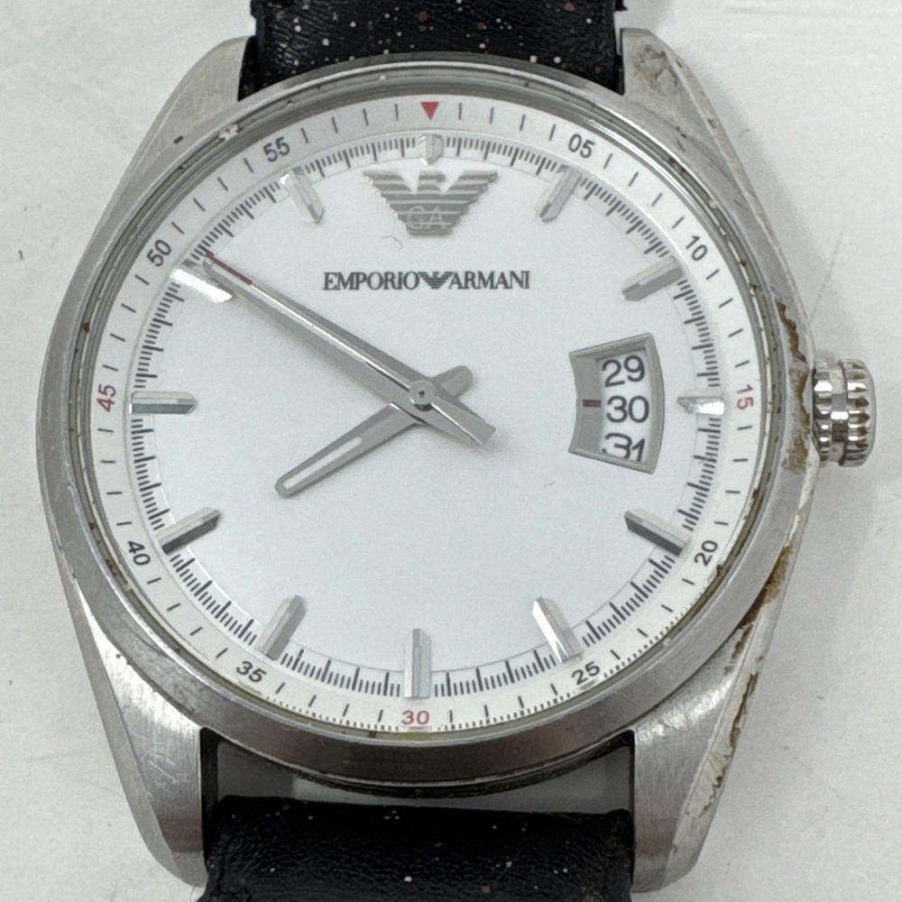 Emporio Armani Black Leather‎ Band Mens Watch AR6015 Needs Battery